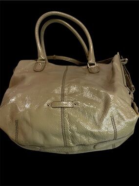 Cole Haan Glossy Patent Leather Satchel in Light Taupe